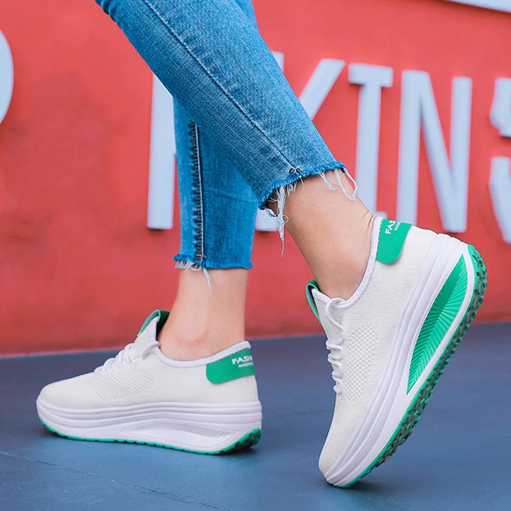 

Femmes Chaussures Zapatos De Mujer Fashion Women Mesh Casual Lace-up Shoe Soft Bottom Rocking Shoe Student Working Sneakers