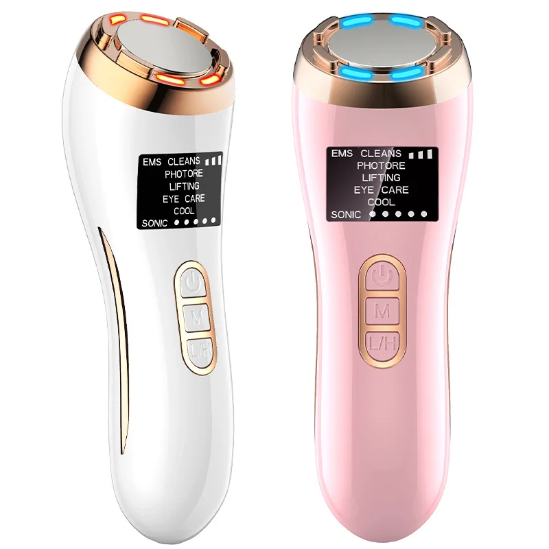 

LED Hot Cold Face Skin Care Device Massager Hammer Ultrasonic Cryotherapy Facial Vibration Red Blue Light Ion Beauty Instrument