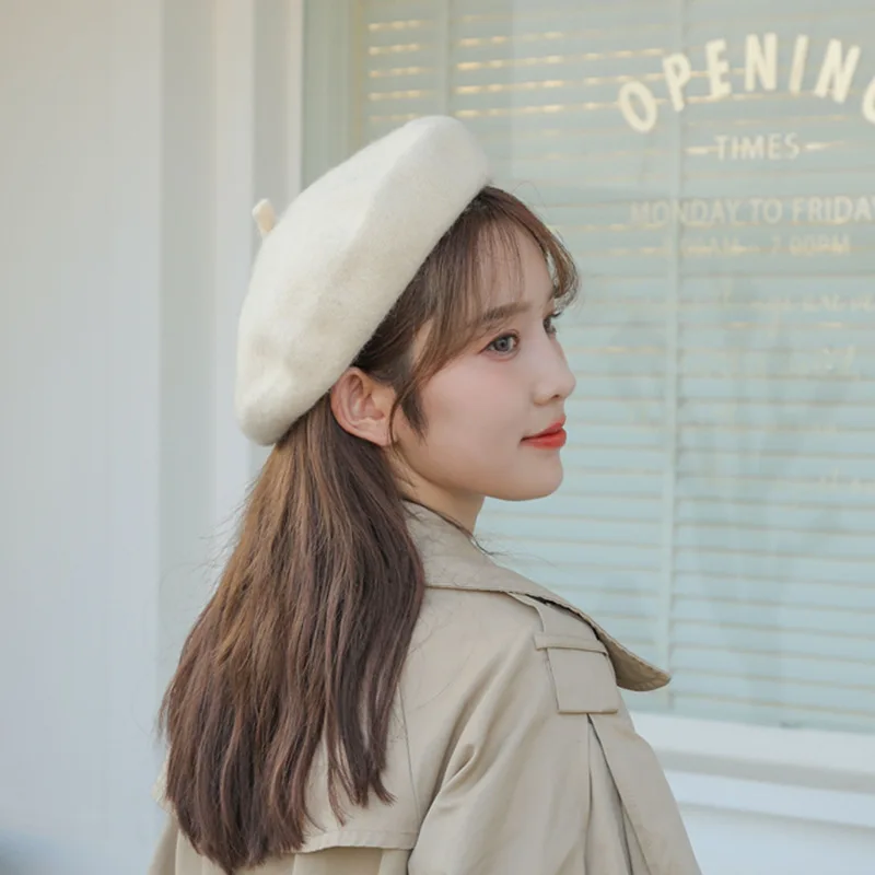 2021 зимние Дешевые однотонные береты из 100% шерсти женская шапочка женские шапки