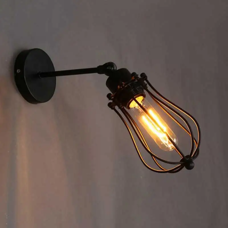 

Винтажный настенный светильник в стиле лофт, клетка, промышленный светильник, E27, бра, современный домашний настенный светильник для помеще...