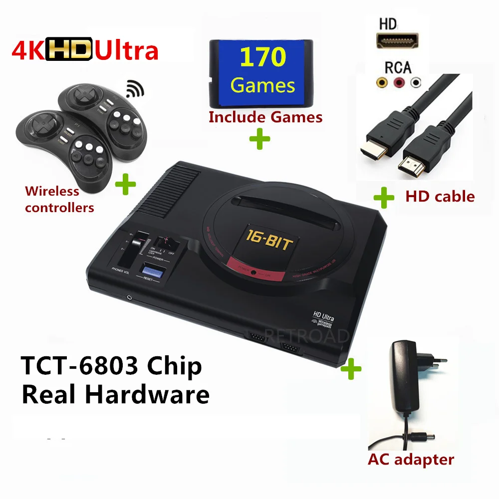 Новая версия 16 бит MD Genesis ТВ игровая консоль HD RCA Дисплей беспроводные геймпады 170