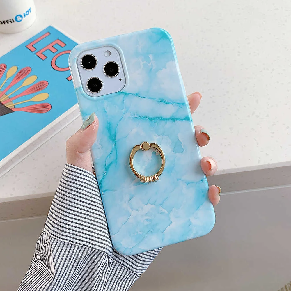 

Classic Marble With Ring Holder Phone Cases For IPhone 12 11 Pro Max XR XS Max X 8 7 Plus Glossy Soft IMD Back Cover