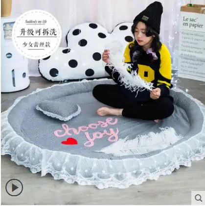 145cm Cotton Reversible Carpet,Pope Woven Carpet Woven Solid Color Round Rug Cushion Circular living Room Bedroom Rug - Цвет: Светло-серый