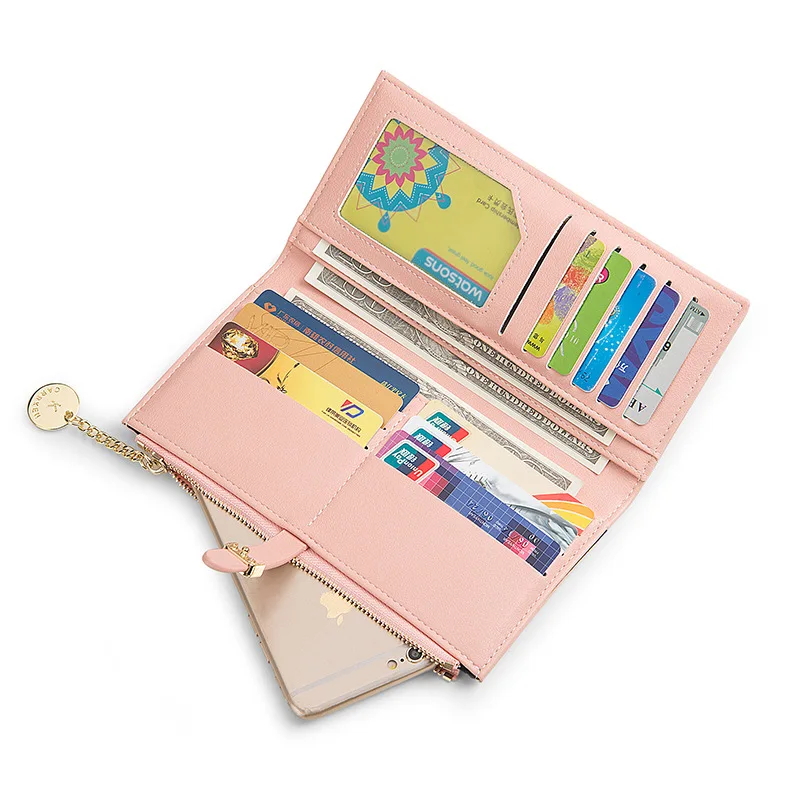 

New ladies wallet high quality PU leather long two-fold zipper card holder multi-function all-match mobile phone coin purse