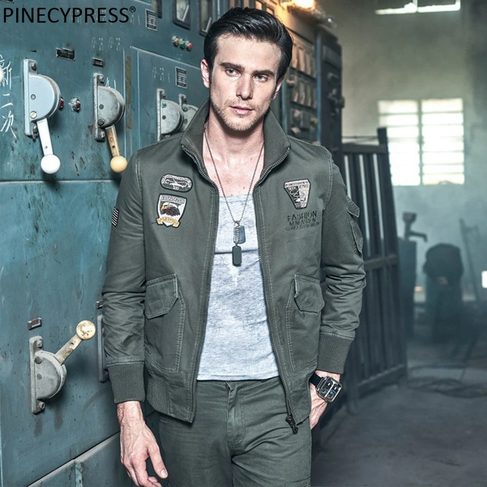 

Хлопковая мужская летная куртка Ziper, модные трендовые солдатские авиаторы ВВС, авиаторы, военные армейские зеленые хаки мужские куртки