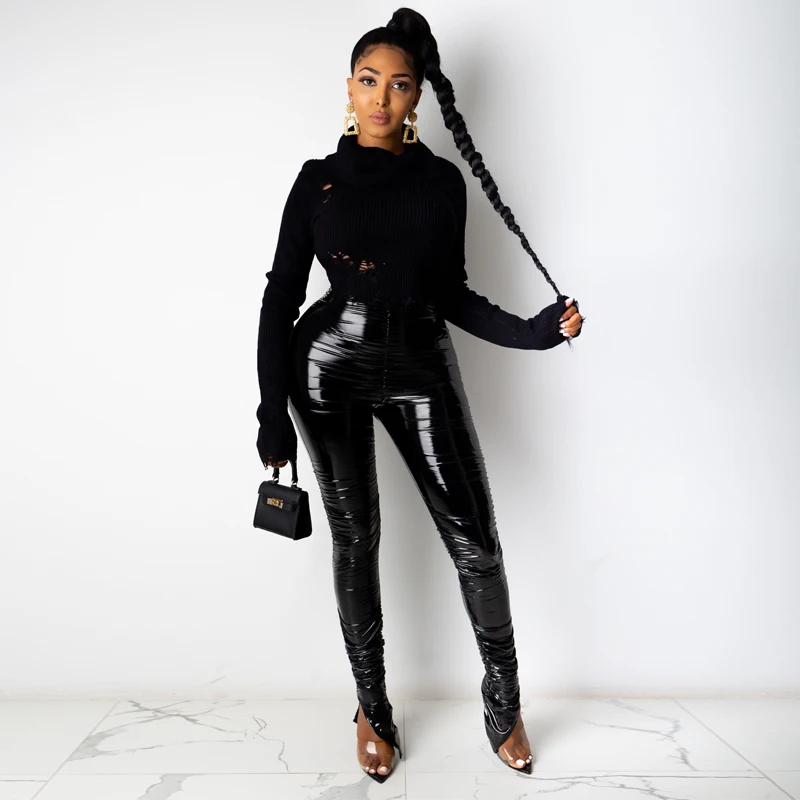 

2020 autumn winter new women's leggings side split pleated pencil shorts