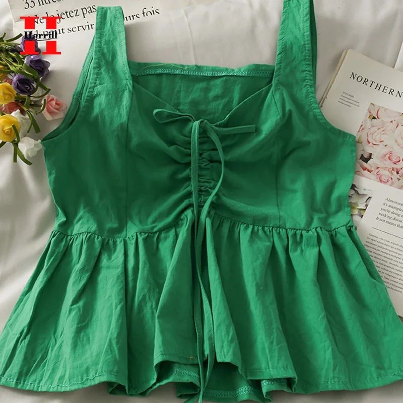 

Basic Corset Summer U-neck Crop Top Women Clothes Casual Shirring TankWoman Solid Colors Tops Tees Femme Loose Tanks