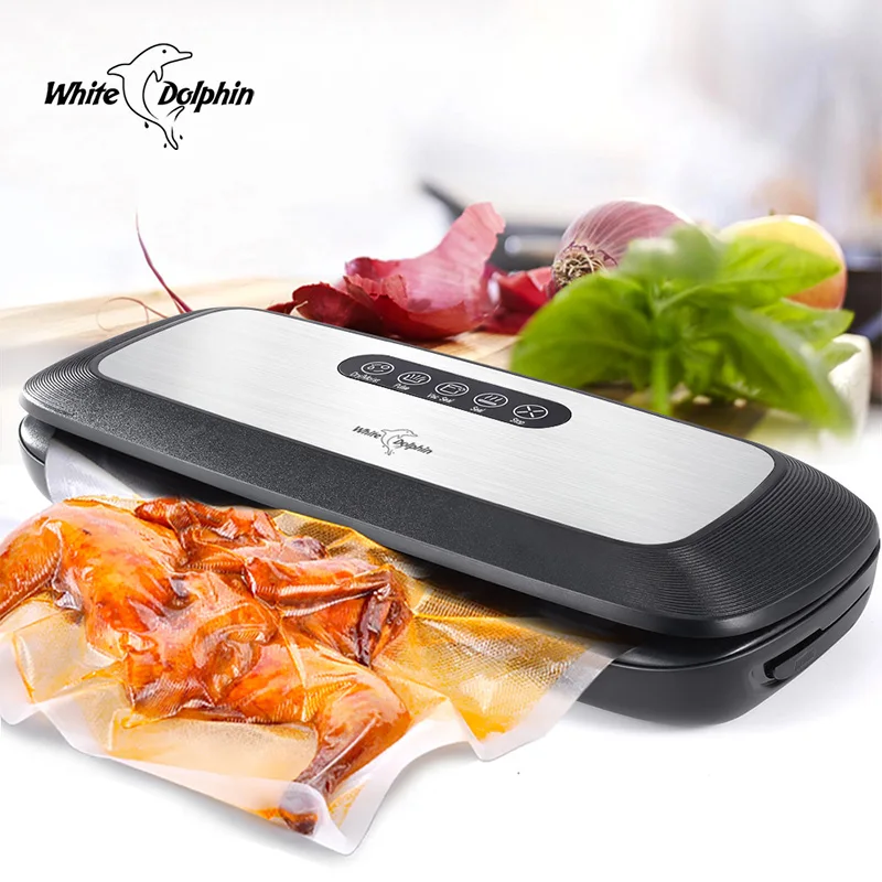 Белый дельфин вакуумный упаковщик, 220V 110V для сохранение продуктов питания домашний вакуумный Еда закаточной машиной со шлангом и 10 шт. сумки для хранения