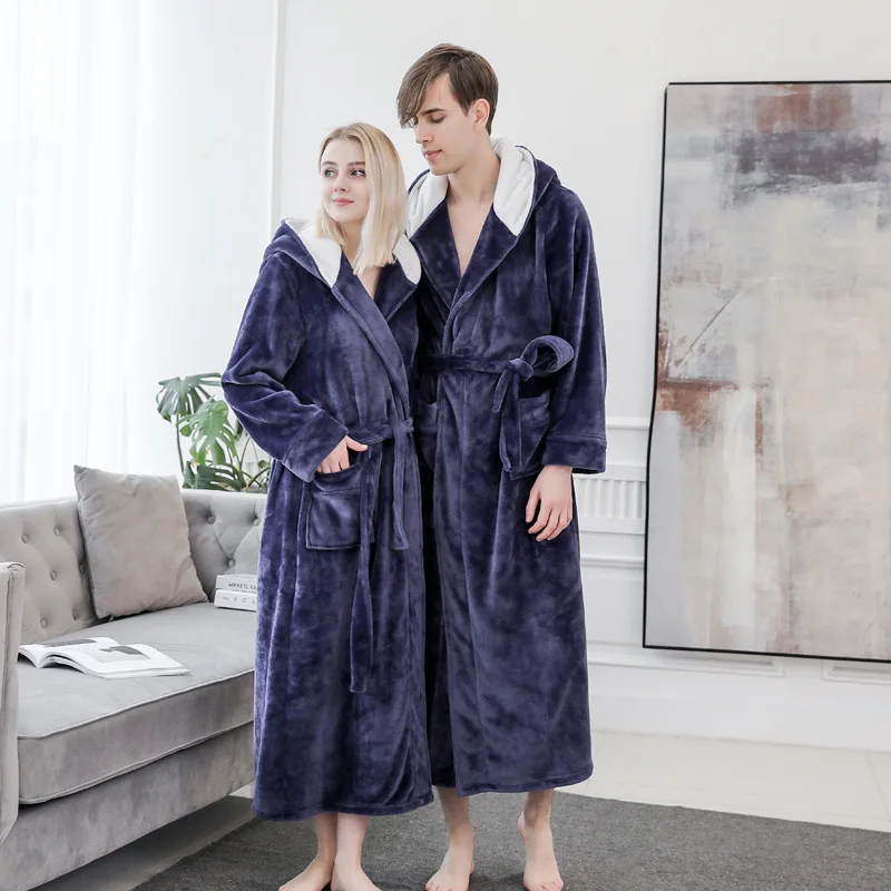 Женский зимний коралловый бархатный халат с капюшоном из чистого хлопка пижама