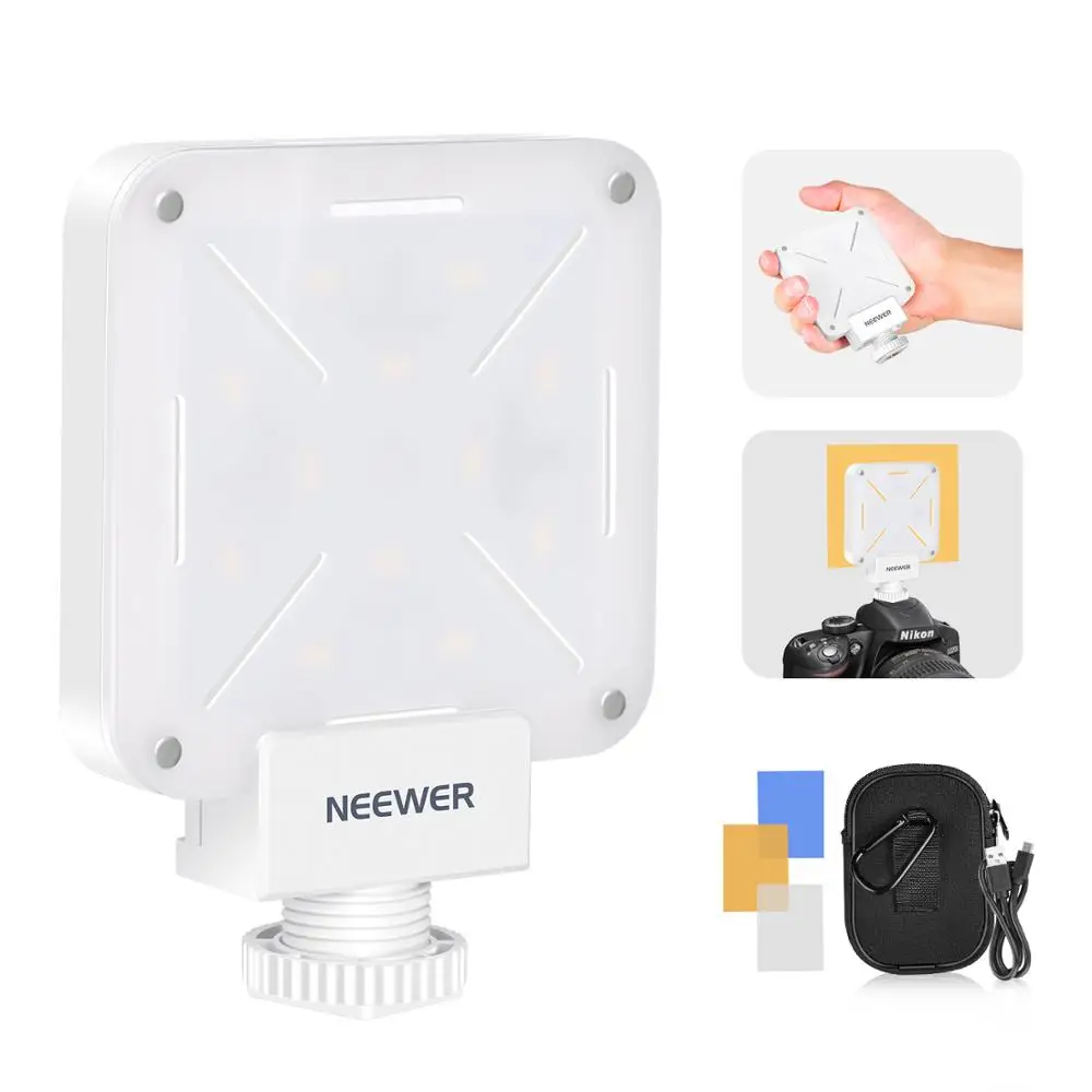 

Светодиодный мини-светильник Neewer 12 SMD для видеокамеры, светодиодный светильник ing CRI 95 + со встроенным аккумулятором/USB зарядкой/адаптером дл...