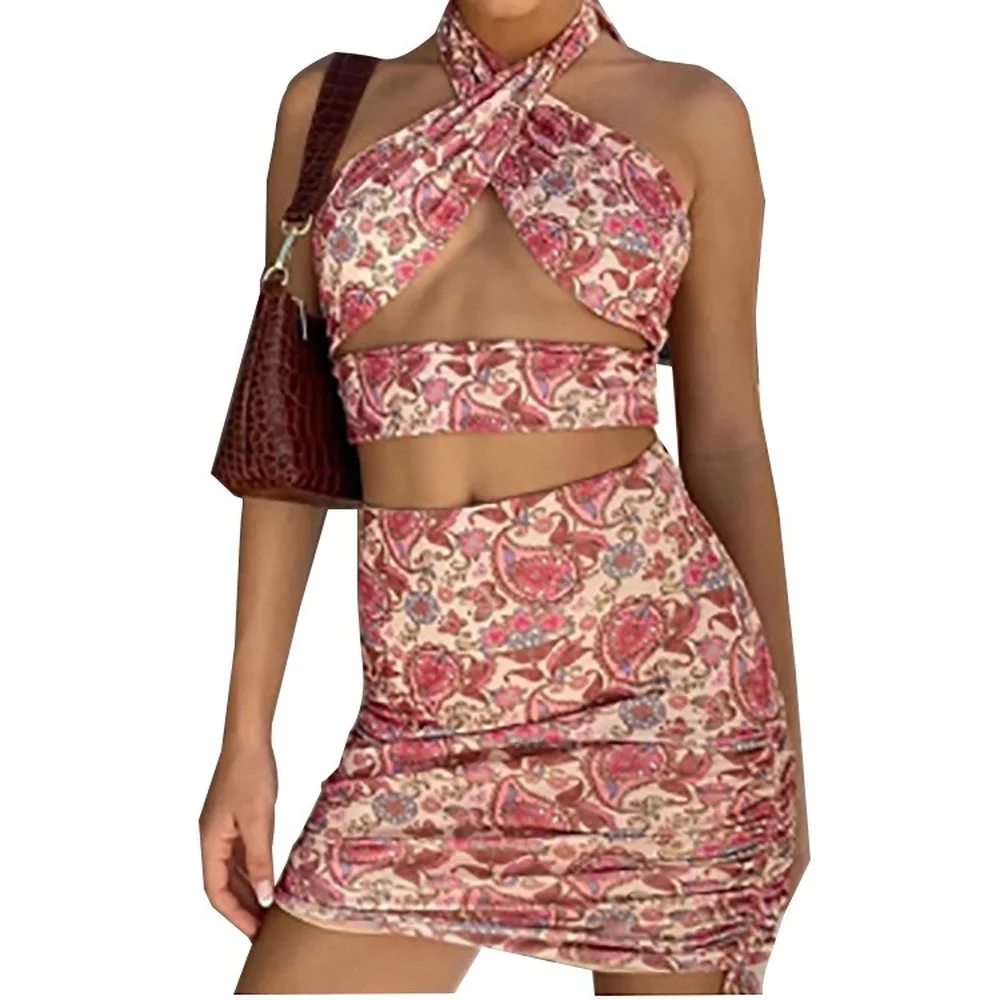 

2021 New Women's Sexy Lace Strapless Open Back Skirt Sexy Print Dress