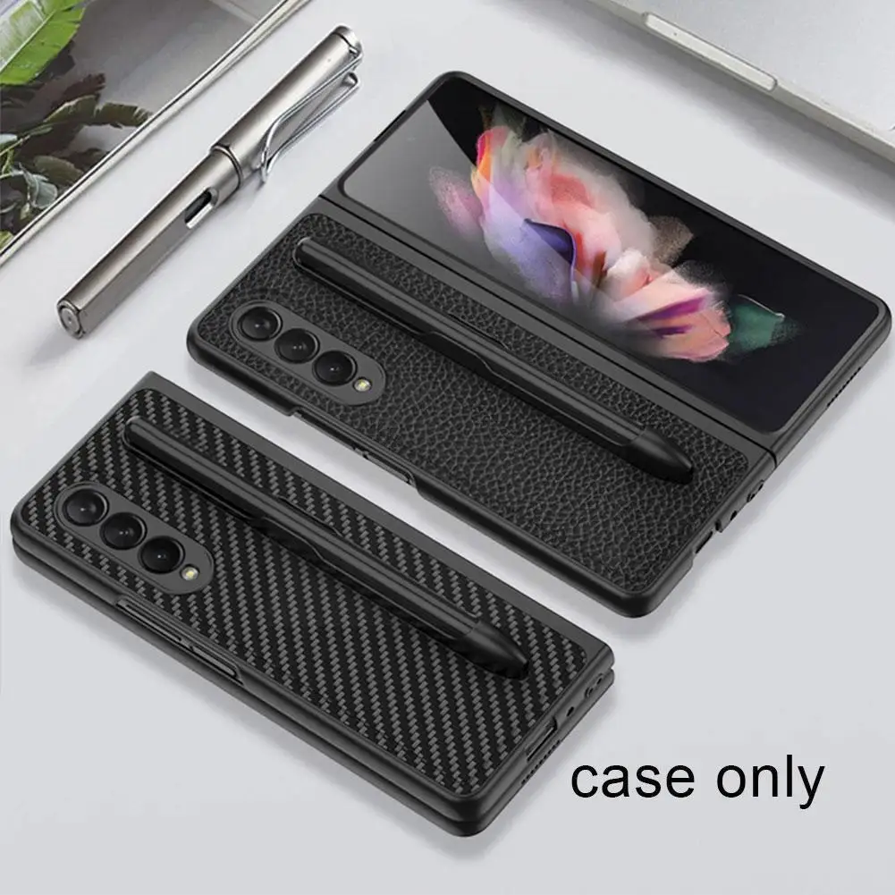 

Ultra-thin Plain Leather Paste Pen Groove Hard With Pen Holder For Z Fold 3/w22
