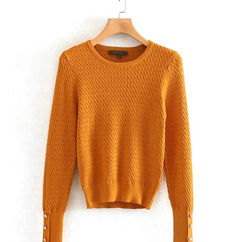 

Women's Knit Sweater Solid New Fashion Autumn Winter Round Neck Twist Texture Slim Elastic Casual Pullover Knitwear Tops Female