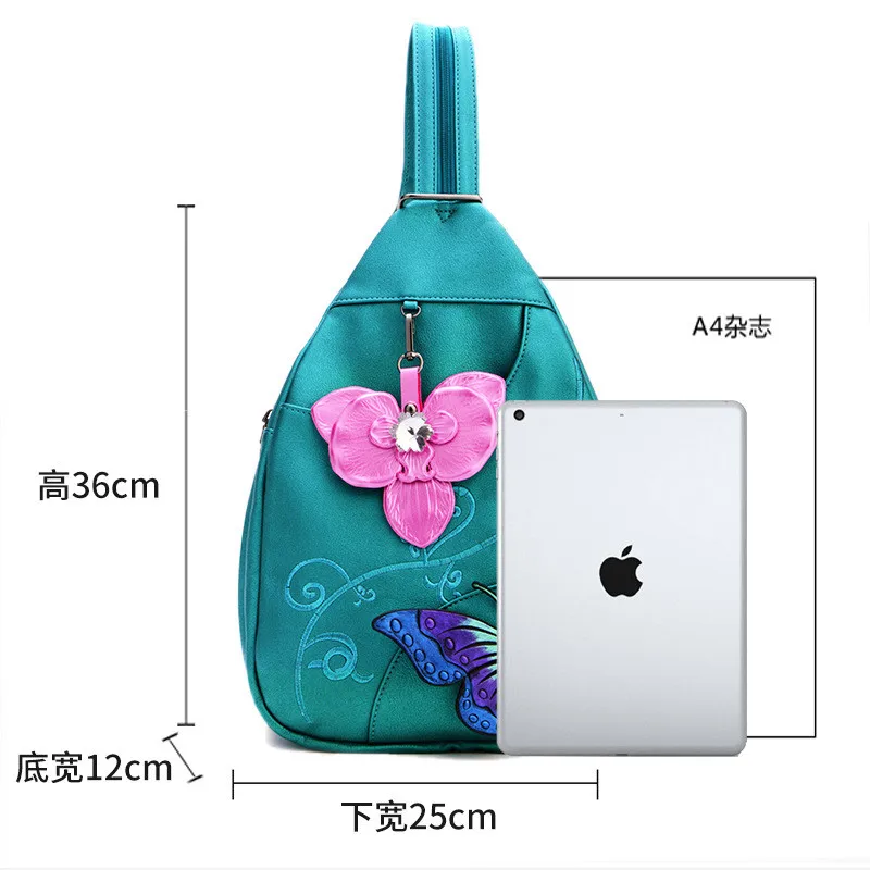 

Women New Anti-theft Chest Bag Embroidery Soft Large Capacity Double Zipper Butterfly Shoulder Bag Fashion backpack Travel Bag