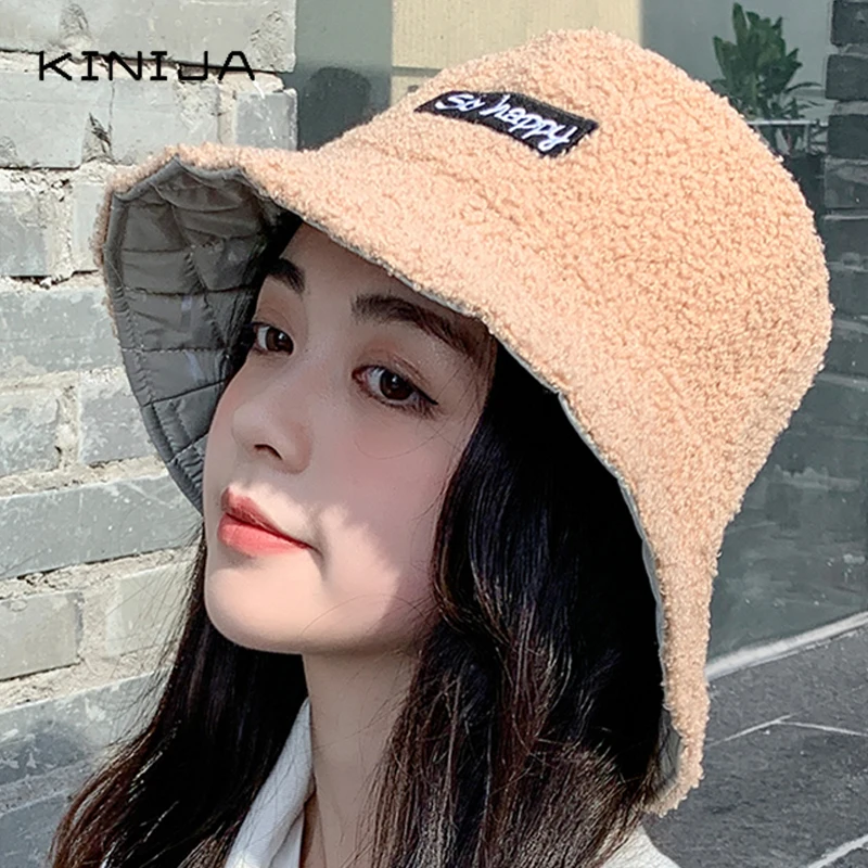 Зимняя женская кашемировая Теплая мужская шляпа Панама двусторонняя с плюшевой