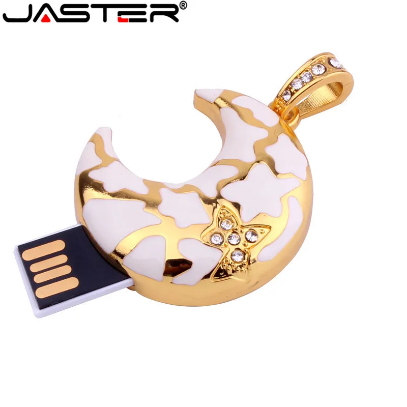 USB флеш накопитель JASTER в форме Луны с кристаллами 8/16/32/64 ГБ|necklace pendrive|pendrive 8gbflash disk |