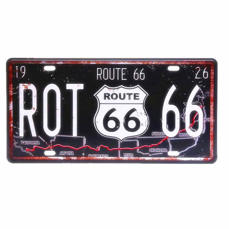 

USA Vintage Metal Tin Signs Route 66 Car Number License Plate Plaque Poster Bar Club Wall Garage Home Decoration Picture 15*30cm