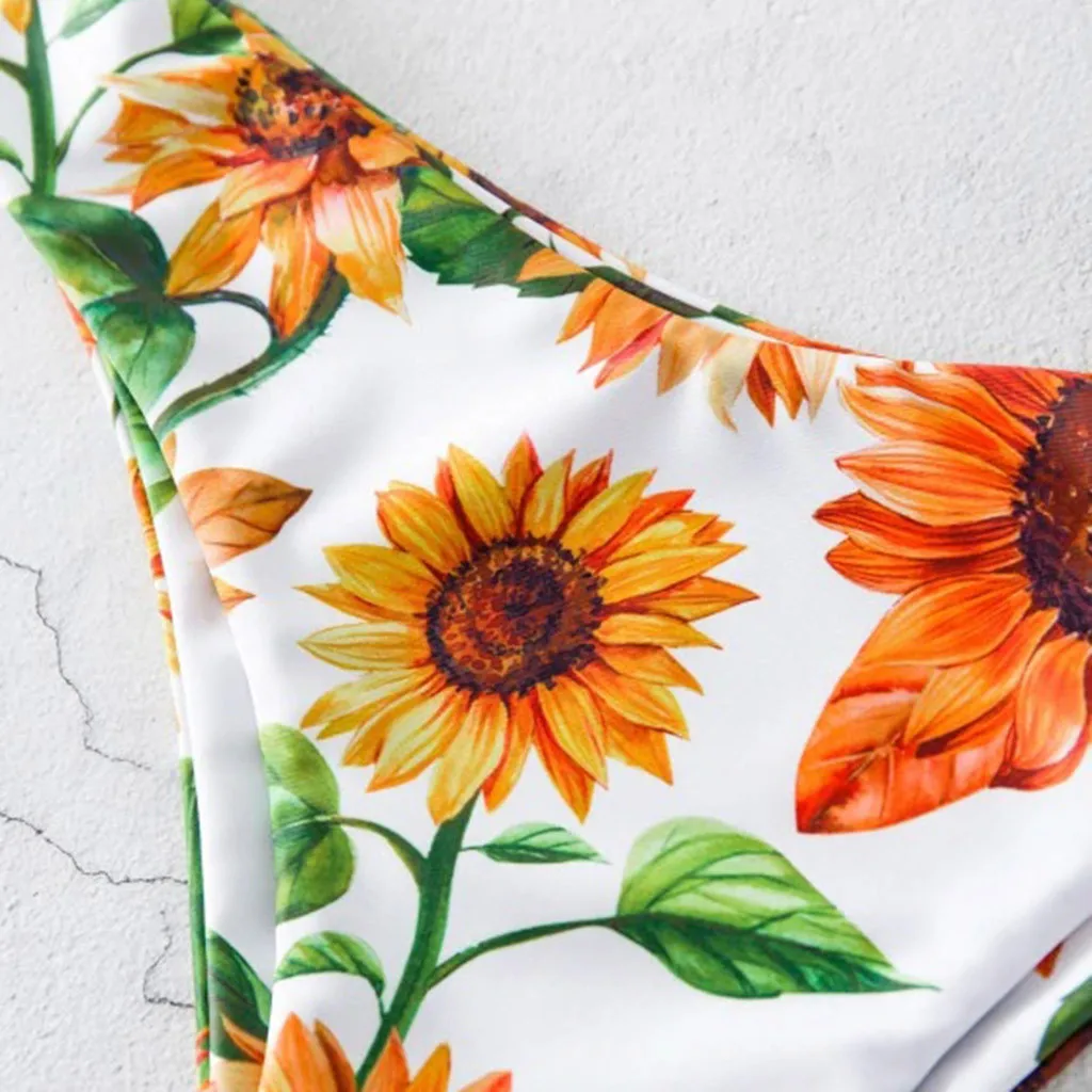 Женский милый купальник-бикини с цветочным принтом топ и низ комплект бикини из