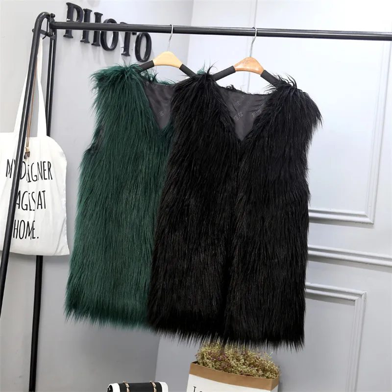 Новинка S/3Xl женские длинные жилеты из искусственного меха зима-осень пушистые меховые куртки без рукавов с v-образным вырезом Модные жилеты из искусственного меха J3047