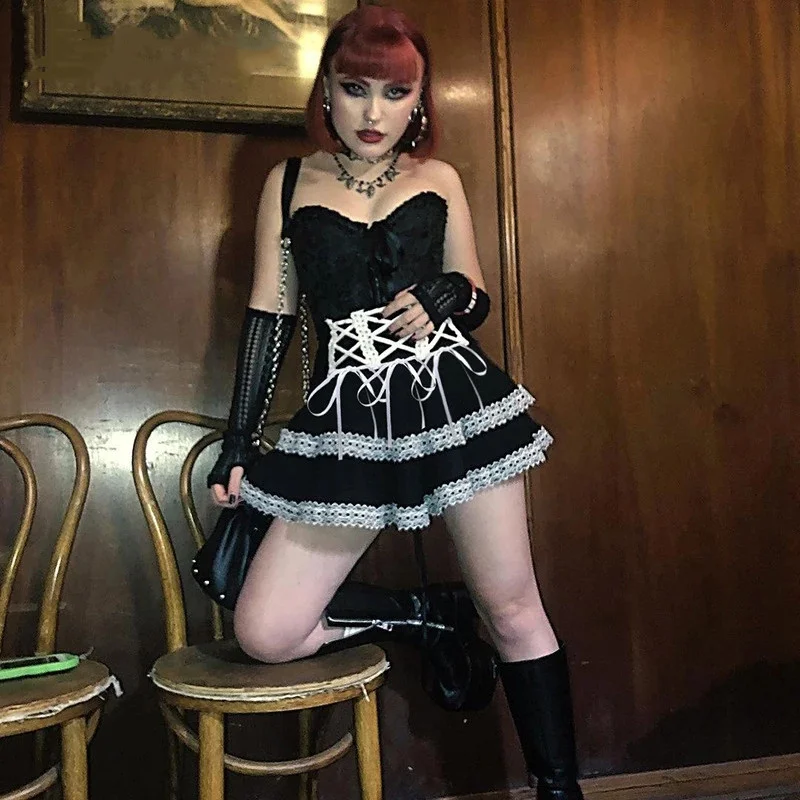 

Женская готическая юбка hirigin y2k, обтягивающая кружевная юбка в стиле «Лолита», в стиле «Харадзюку», в стиле пэчворк