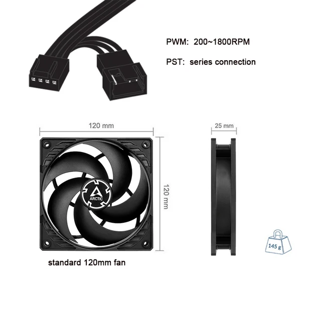 Ventilador PC Gabinete 120mm Negro ARCTIC P12 PWM PST 4pin 56.3CFM / 2.2 mm  H2O –