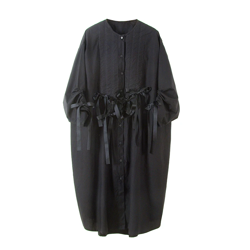 

Imakokoni Women's cotton shirt imakokoni original independent design leisure loose black and white dress 151087