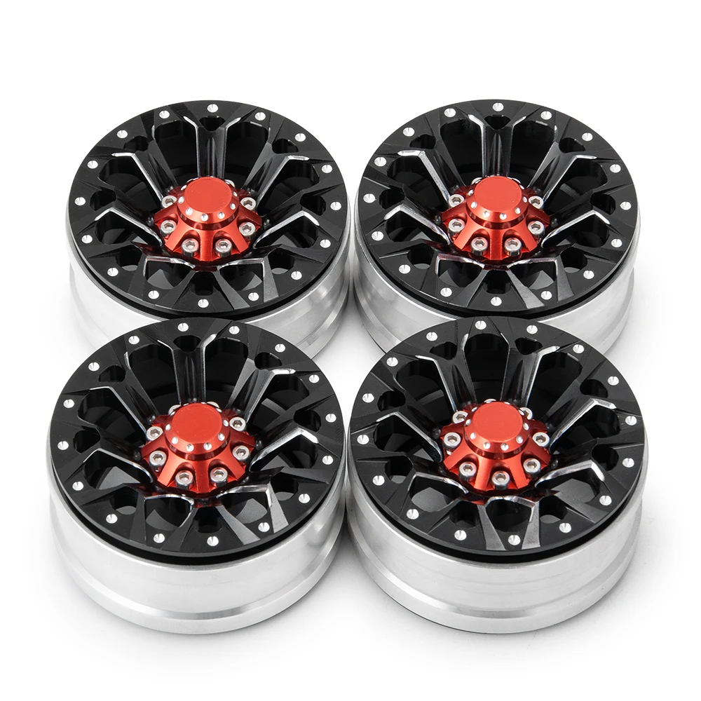 

YEAHRUN Black/Red 1.9inch Metal Alloy Beadlock Wheel Rims for Axial SCX10 1:10 RC Rock Crawler Car Parts 26mm Width Wheel Hub