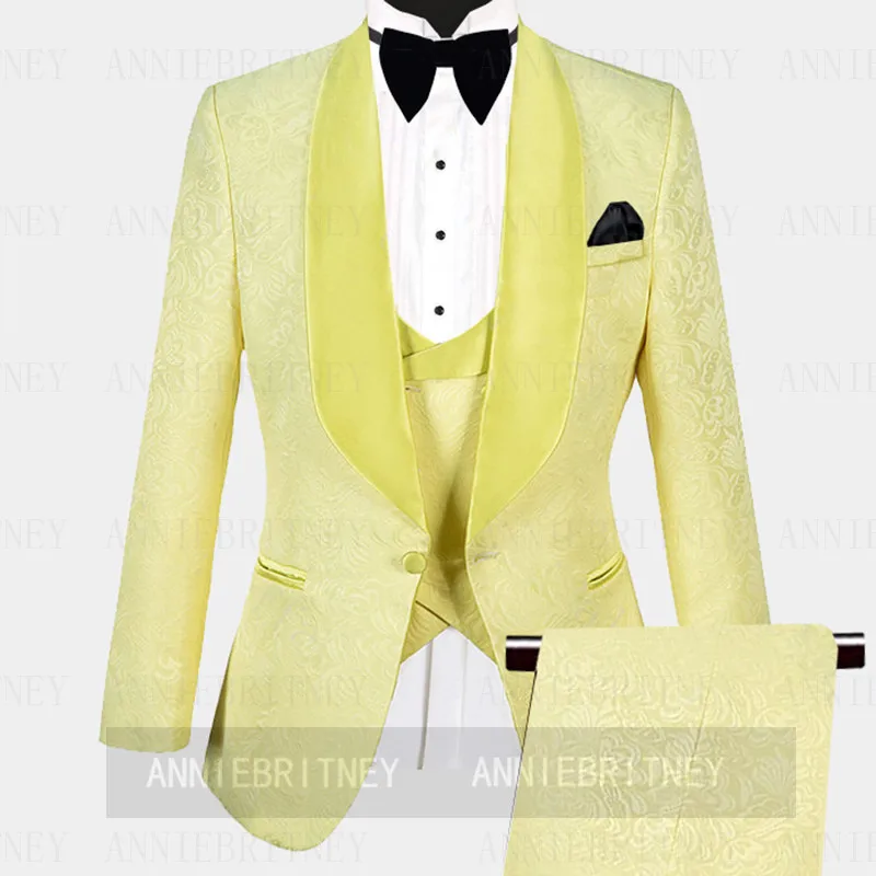 

(Пиджак + брюки) Красивые Жаккардовые облегающие смокинги для жениха из 2 предметов для свадьбы, официальный костюм для выпускного вечера, ве...