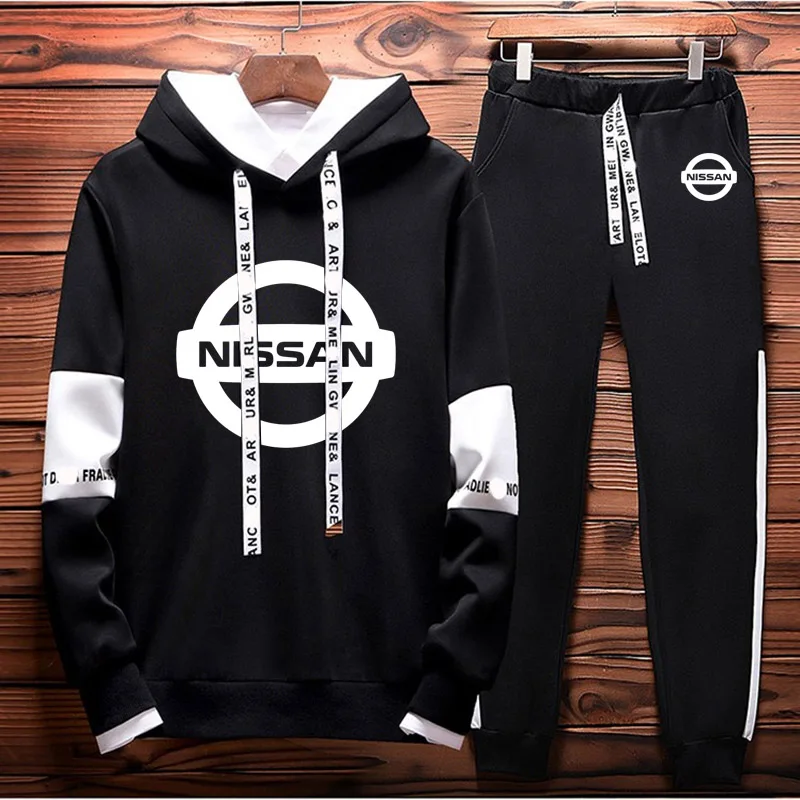 

Men's hoodie NISSAN Car Logo Printing Spring Autumn Colorblock Cotton Men's Sweatshirt High Quality Men Hooded pants 2 piece set