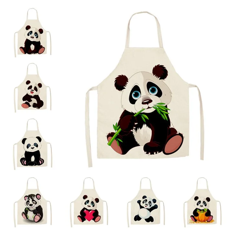 

1Pcs Kitchen Apron Cartoon Panda Printed Sleeveless Cotton Linen Aprons for Men Women Home Cleaning Tools 55*68cm