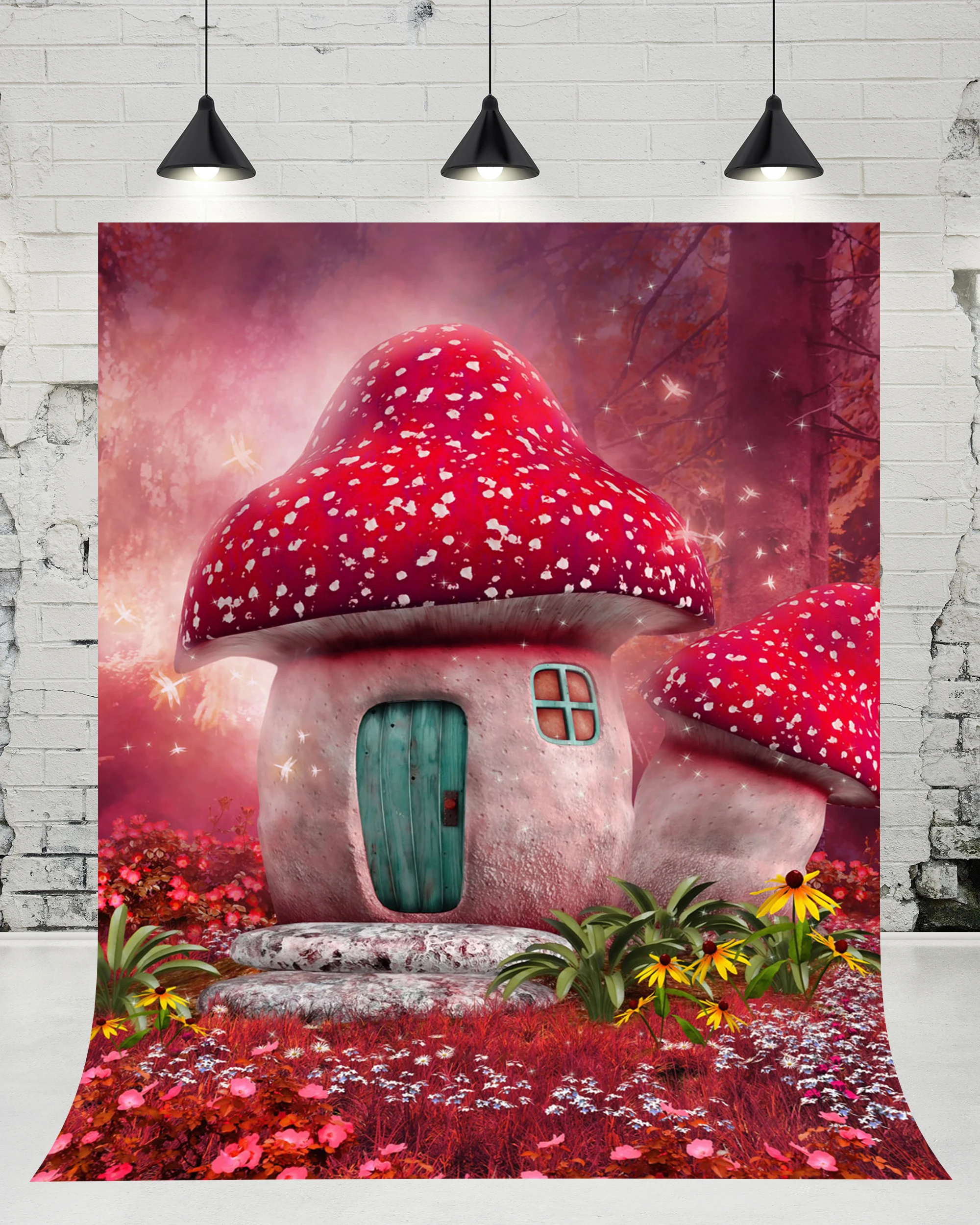 

VinylBDS Children Fairy Mushroom House Backdrops Cartoon Forest Background Forest Scenery Photo for Newborn Photocall