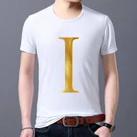 mens t shirt 26 english alphabet gold hot stamping series casual mens self cultivation fashion all match o neck mens shirt