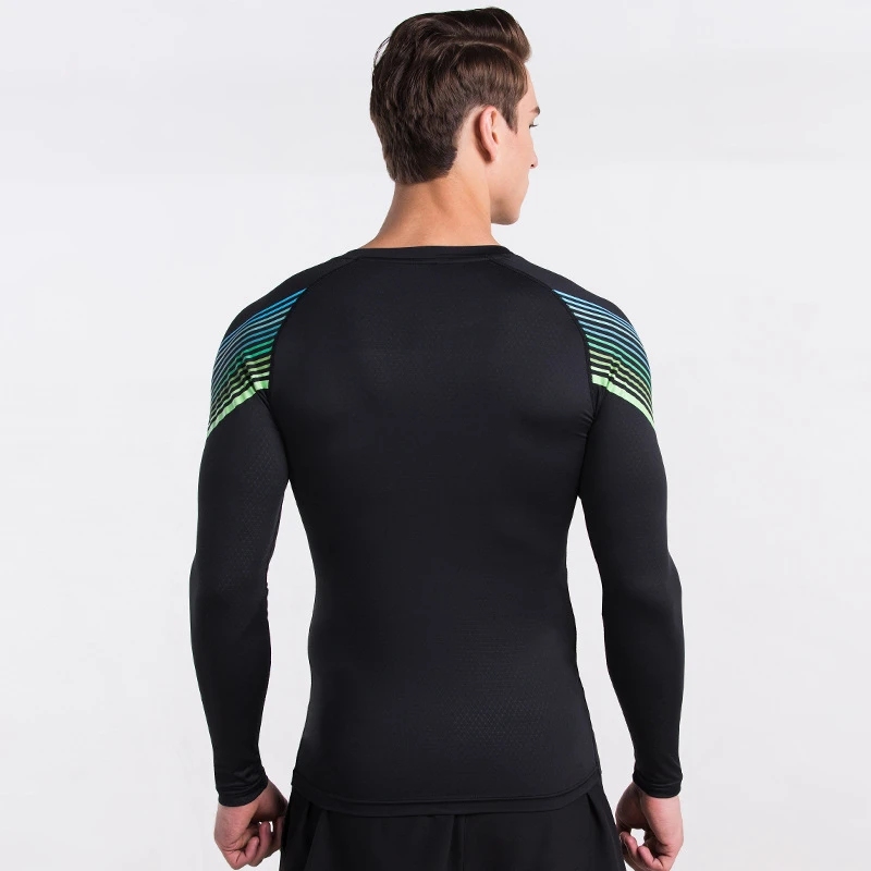 2020 Mens Printed Gym Compression Shirts Skinny Long Sleeve Quick Dry Running Sportswear Tops Fitness Training Sports T-shirts | Спорт и