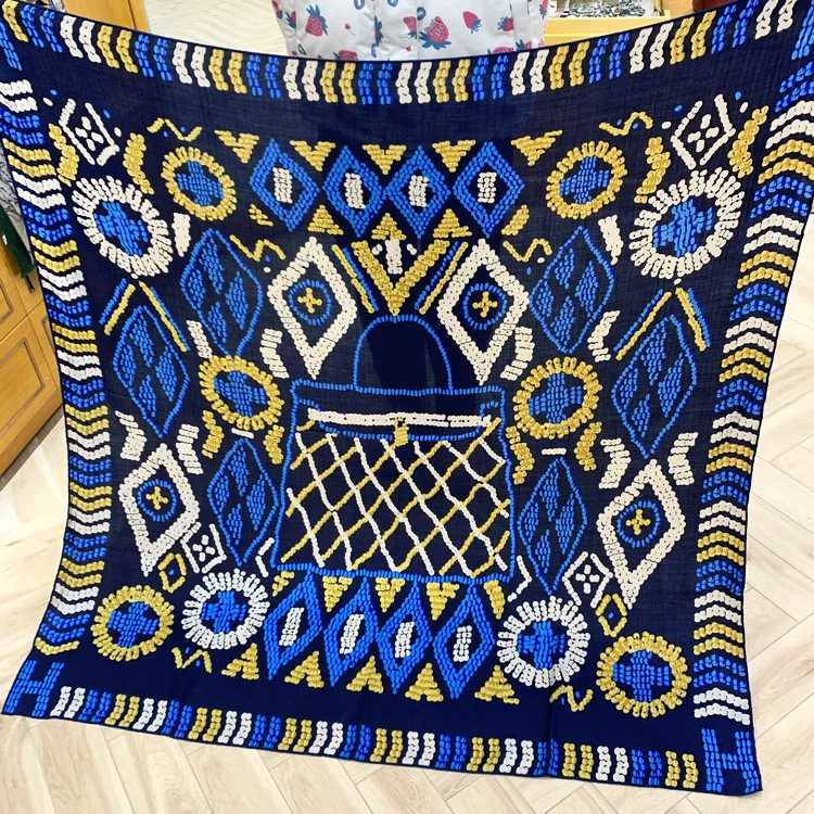 

KMS New three-dimensional bead bag silk and cashmere big square scarf shawl warm autumn and winter scarf 135*135cm/160g
