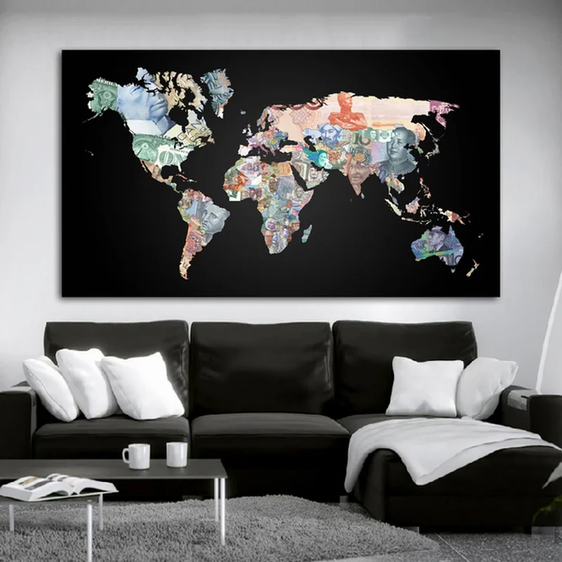 

Color Map Poster Waterproof Canvas Black Painting Picture Abstract Wall Art Living Room Home Decoration and Print Mural