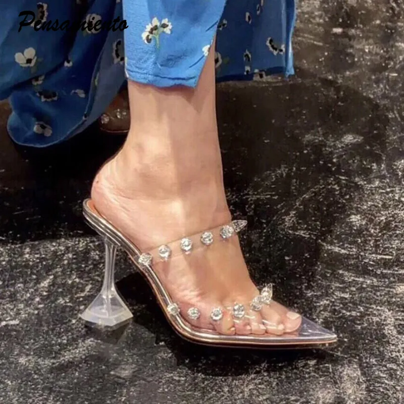 2021 Star style Rivet Transparent PVC Cup Heeled Women Sandals Fashion Stiletto High heels Summmer Shoes Female Pumps #SJPAE-353