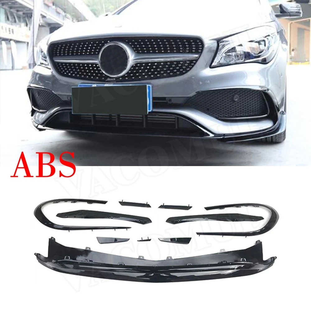 ABS Для W117 CLA класс карбоновое волокно передний спойлер для губ щитки Canards для Benz cl45 AMG- накладки на бампер автомобиля - Цвет: ABS