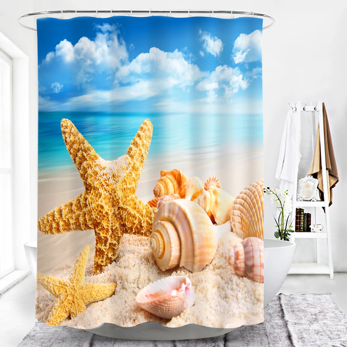 

Ocean World Animal Shower Curtain Turtle Dolphin 3D Shower Curtain with 12 Hooks Waterproof Polyester Fabric Bathroom Decoration