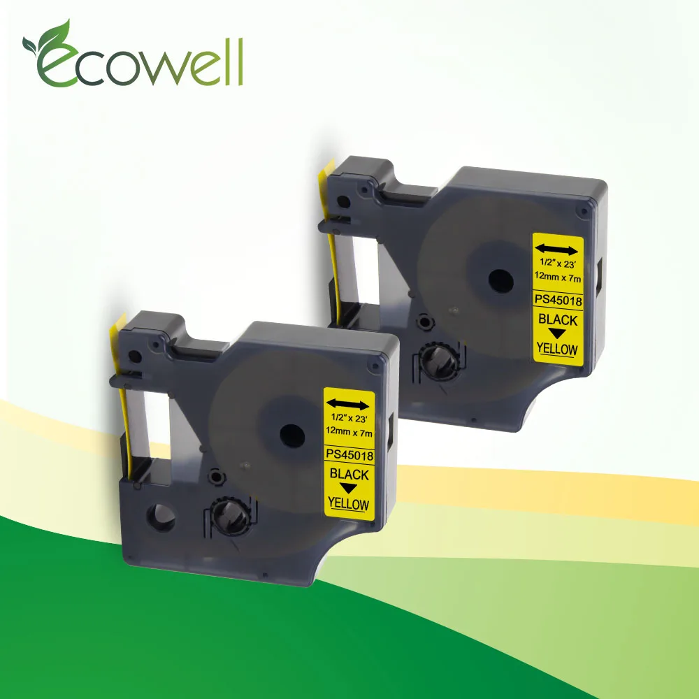 Ecowell 45018 совместимый с Dymo D1 manager 12 мм черный на желтые ленты лейблом Замена для Label