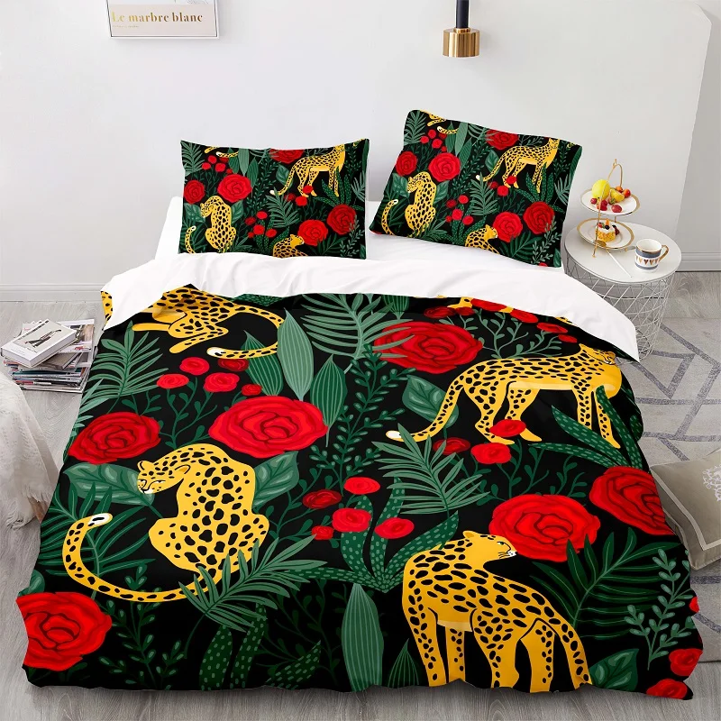 

Комплект постельного белья с гепардовым рисунком, размер 228 х228, США, с наволочкой, с цветочным узором