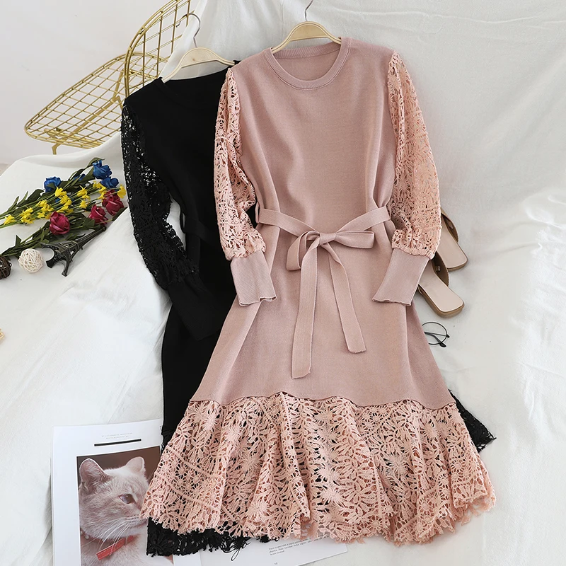 Женское платье с вышивкой ажурное кружевное для женщин элегантное до середины