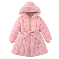 girls down outerwear winter puffer coat hooded overcoat thicken clothes with waistband solid long tops windproof warm snowsuit