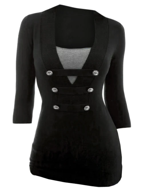 Осенние женские трикотажные пуговицы ROSEGAL с ложным воротником контрастные