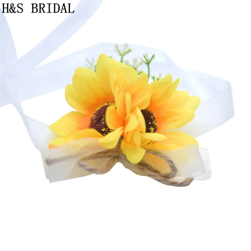 Подсолнух на запястье корсаж цветы для подружки невесты сестер искусственные
