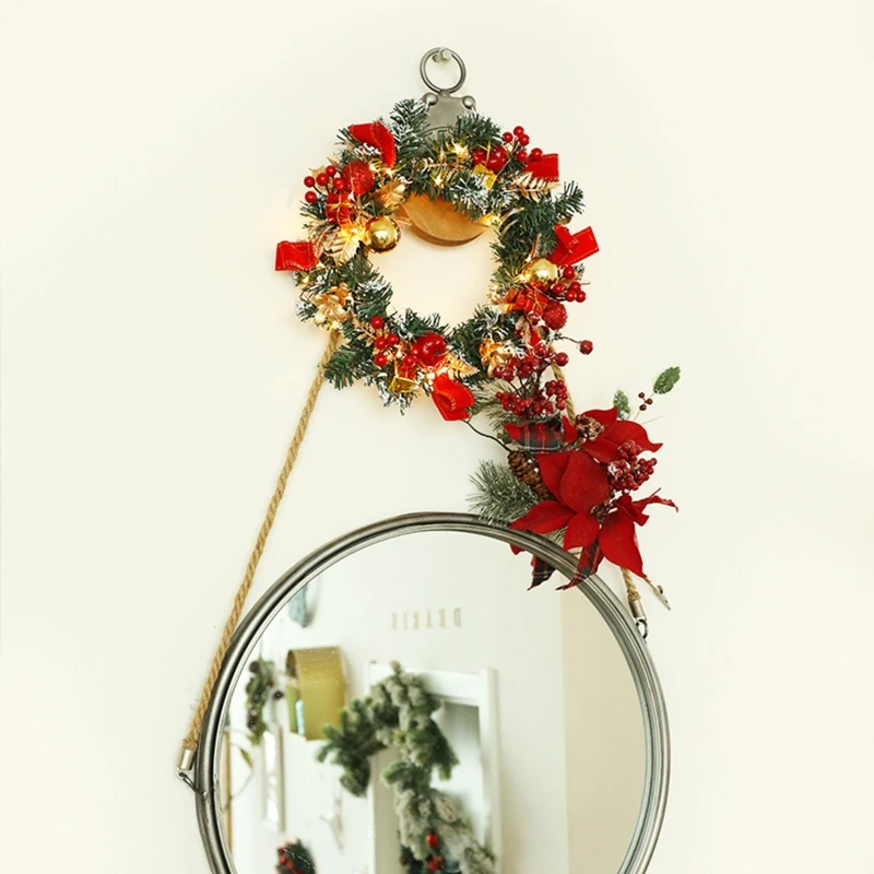 

Christmas Wreath with LED Light String Xmas Hanging Garland Lamp Door Ornament N84C