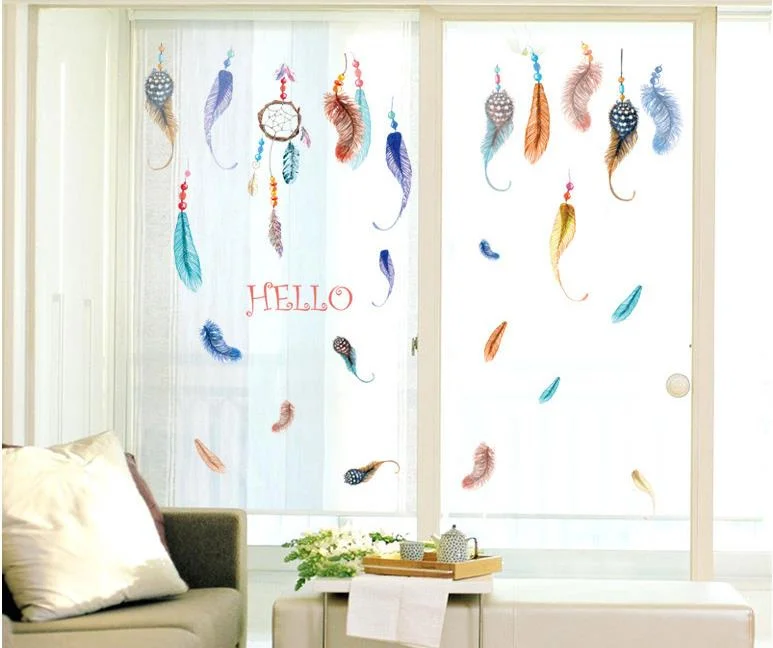 

1PC Creative Hand Painted Style Feather Wall Sticker DIY For Dining Living Room Bedroom Wall Decals door Decor Hot Sale 50*70cm