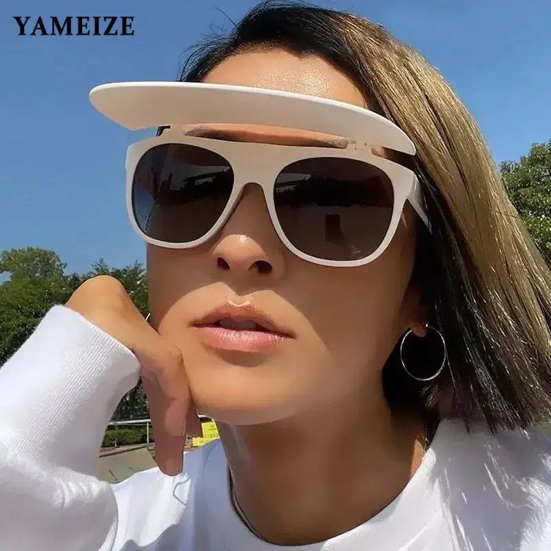 

YAMEIZE Oversized Square Sunglasses Women Personality Flip Up Sunglasses Men Punk Shield Visor Goggles Eyeglasses Gafas De Sol