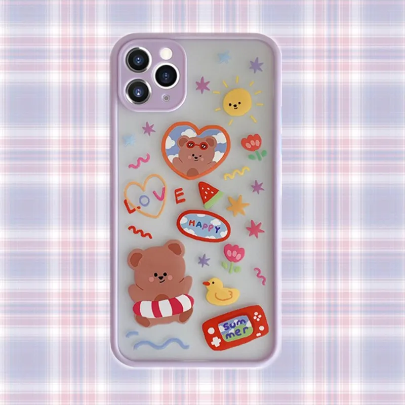 Summer cartoon Swimming ring bear clear Phone Case for iPhone 11 Pro Max case Cute cover XS MAX XR X 7 8 Plus SE Case|Бамперы| |