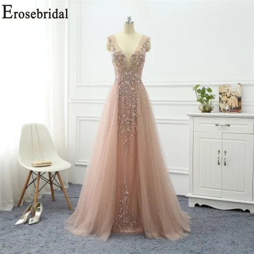 SOYBEAN Sleeveless Erosebridal платья с длинным рукавом для особых случаев для женщин вечернее платье Длинные официальные платья вечерние платья тюль ткань с бисером - Цвет: SOYBEAN Sleeveless