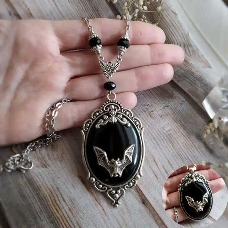 Черный Летучая мышь кулон ожерелье подарок черная леди летучая женщин